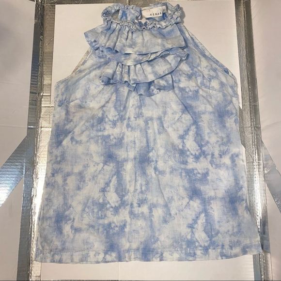 Kenar Abstract Cloud Print Ruffle Halter Racerback - Picture 2 of 10